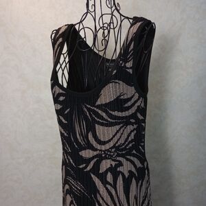 CONNECTED APPAREL Black Cream Floral Overlay Tank Sleeveless Dress -12